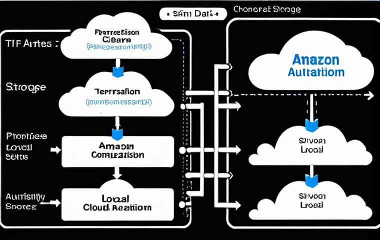 **Cloud Data Storage Architecture:** A diagram illustrating a hybrid cloud storage architecture, combining Amazon S3 and on-premises infrastructure, using Terraform automation. Focus on the integration and data flow between the cloud and local components.