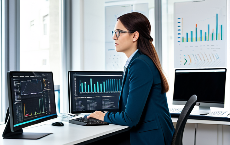 **
"A professional data scientist in a modern, well-lit office, sitting at a desk with multiple monitors displaying data visualizations. She is fully clothed in a modest business outfit, perhaps a blazer and slacks. The background shows colleagues collaborating in a team meeting. The overall feel is collaborative and focused on data analysis. Safe for work, appropriate content, perfect anatomy, natural proportions, professional, family-friendly."
**