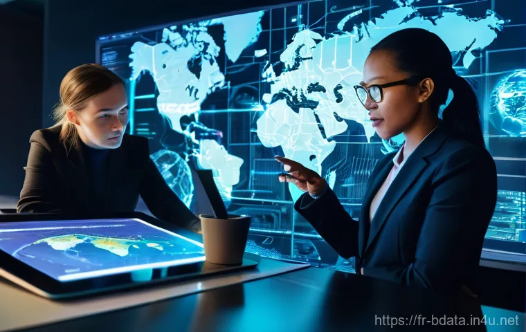 빅데이터 기술자와 다양한 언어의 데이터 분석 - **Prompt 2: AI and Big Data Symphony**
    An abstract yet dynamic illustration depicting the seamle...