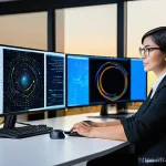 Home 19 빅데이터 기술자의 경력개발 코칭 사례 - **Big Data Engineer's Command Center:** A highly focused female Big Data engineer, mid-30s, with sho...
