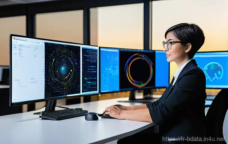빅데이터 기술자의 경력개발 코칭 사례 - **Big Data Engineer's Command Center:** A highly focused female Big Data engineer, mid-30s, with sho...