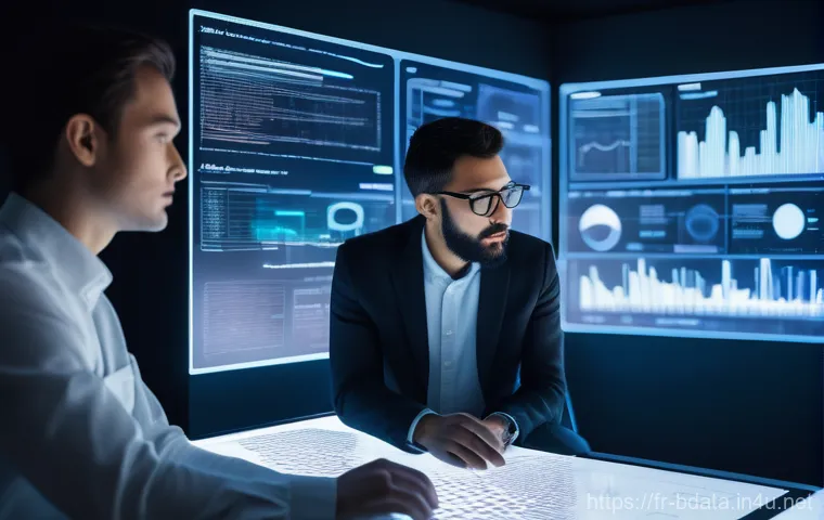 빅데이터 기술자의 경력개발 코칭 사례 - **Big Data Engineer's Command Center:** A highly focused female Big Data engineer, mid-30s, with sho...