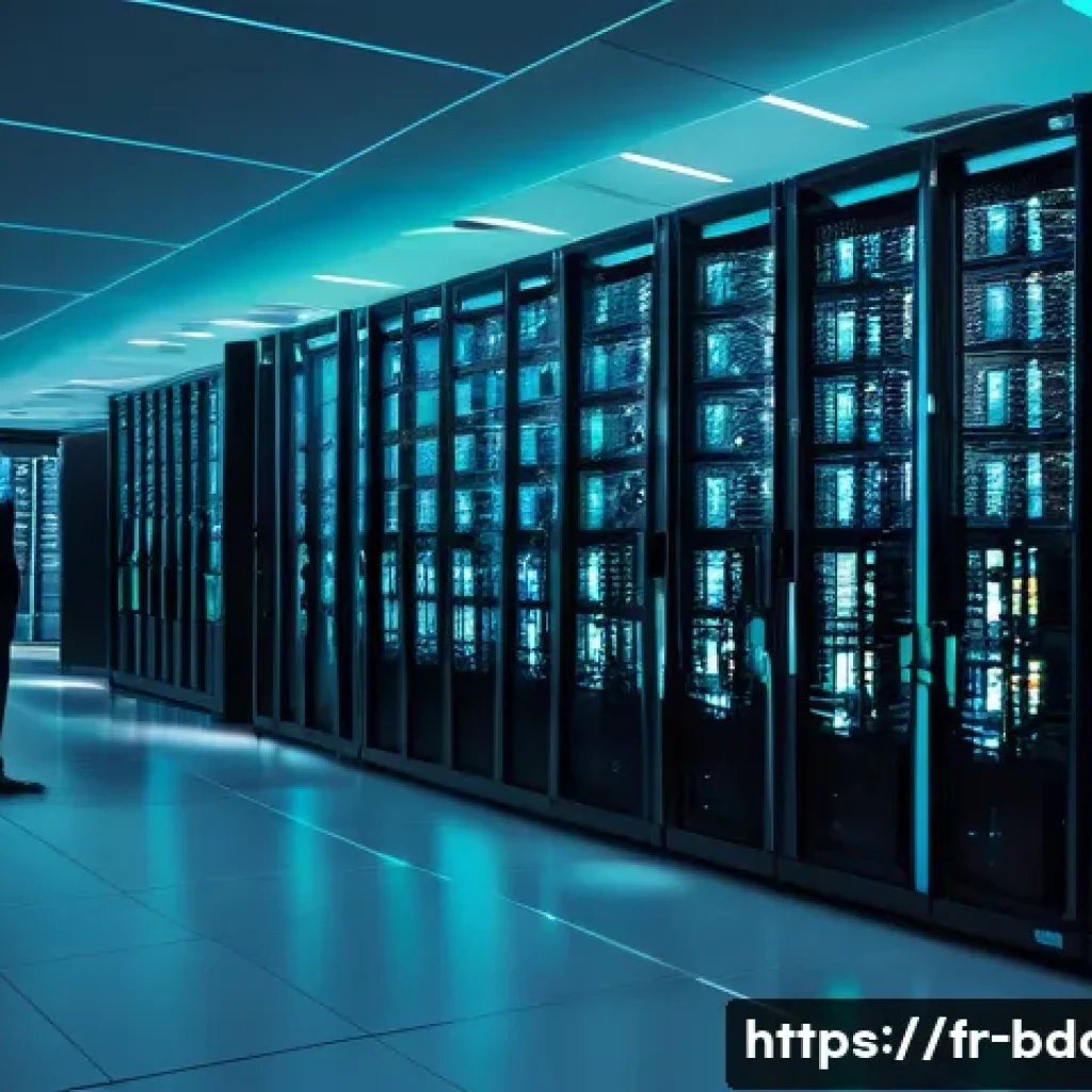 빅데이터 기술자의 데이터 처리 속도 최적화 방법 - A high-tech data center interior showcasing a distributed computing infrastructure with multiple rac...