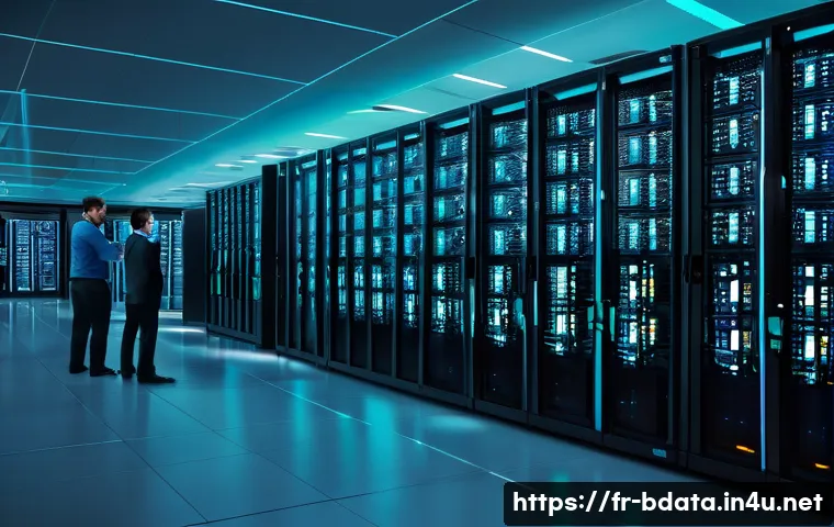 빅데이터 기술자의 데이터 처리 속도 최적화 방법 - A high-tech data center interior showcasing a distributed computing infrastructure with multiple rac...