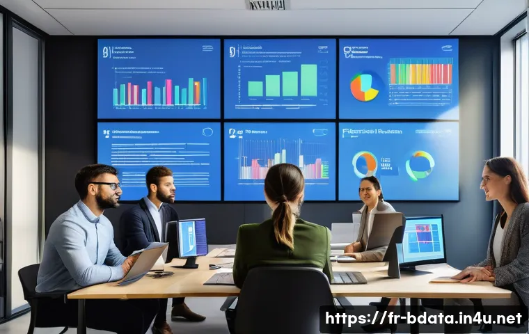 빅데이터 프로젝트에서 데이터 중심의 접근법 - A modern office setting in Paris with a diverse team of data analysts and business professionals col...
