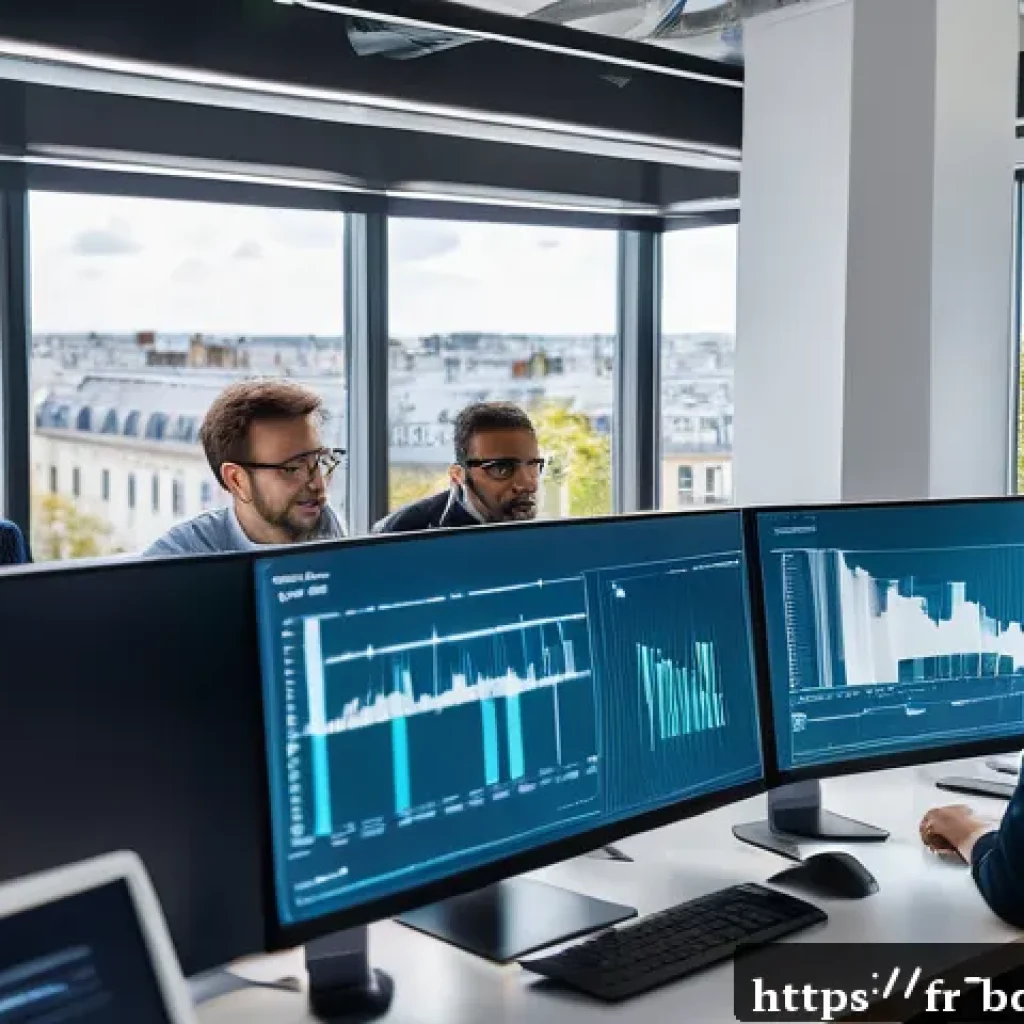 빅데이터 기술자와 데이터 자동화 사례 - A modern data scientist office scene in a French tech company, showing a diverse group of profession...